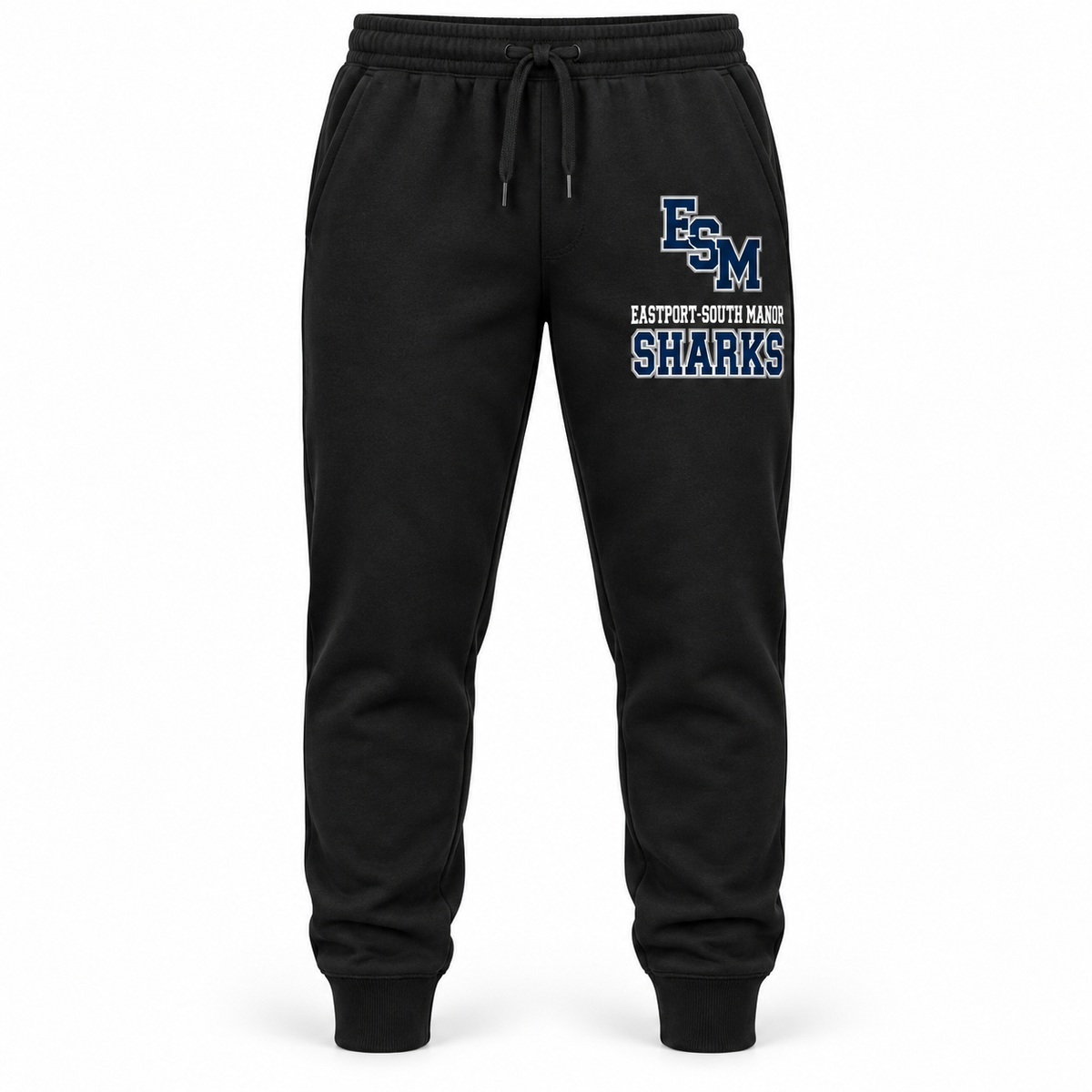 Eastport-South Manor Sharks Varsity Joggers in Black, front view