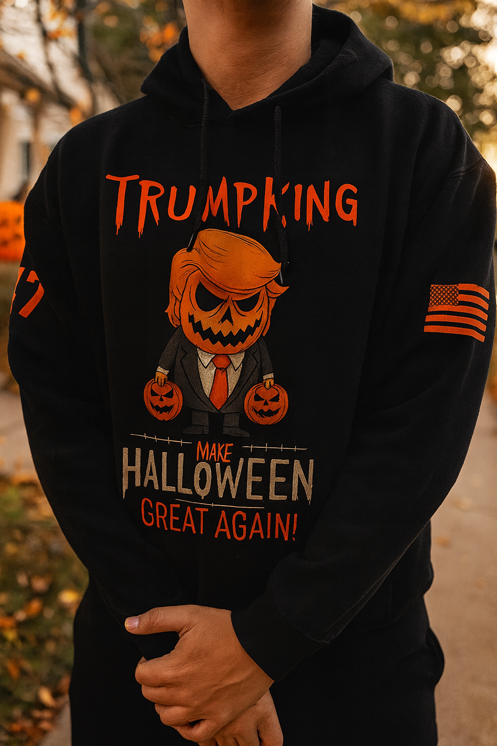 TRUMPKING: Make Halloween Great Again – Patriotic Pumpkin Trump Hoodie