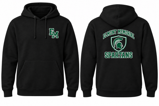 ELMONT MEMORIAL SPARTANS black hoodie front and back