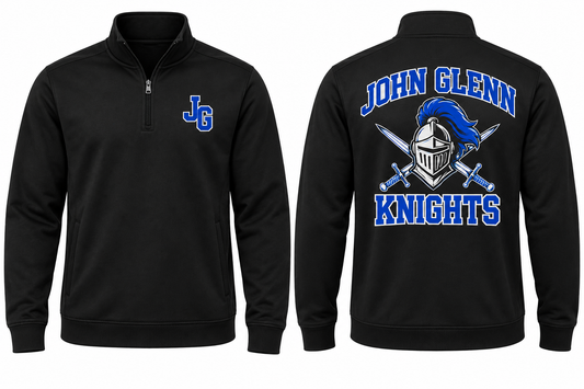 Elwood–John Glenn Varsity Quarter-Zip — Black front and back