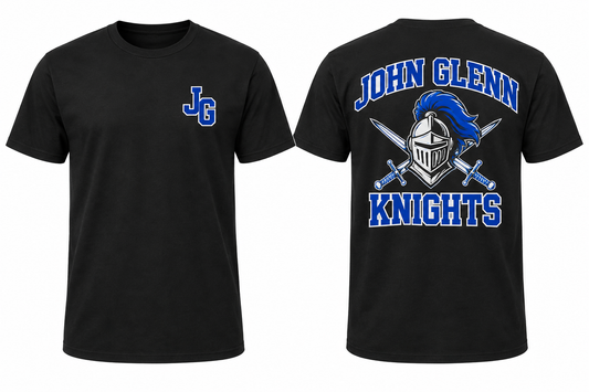 JOHN GLENN KNIGHTS black tee front and back