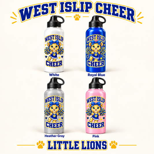 West Islip Cheer Little Lions Water Bottle in White, Royal Blue, Heather Gray and Pink
