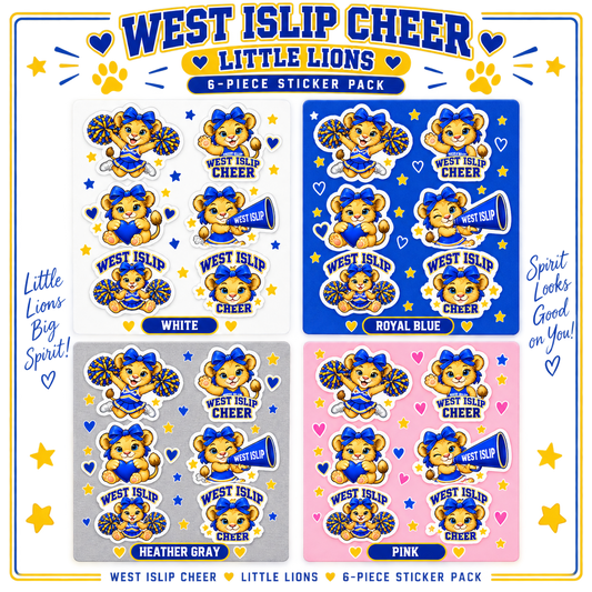 West Islip Cheer Little Lions Sticker Pack in White, Royal Blue, Heather Gray and Pink