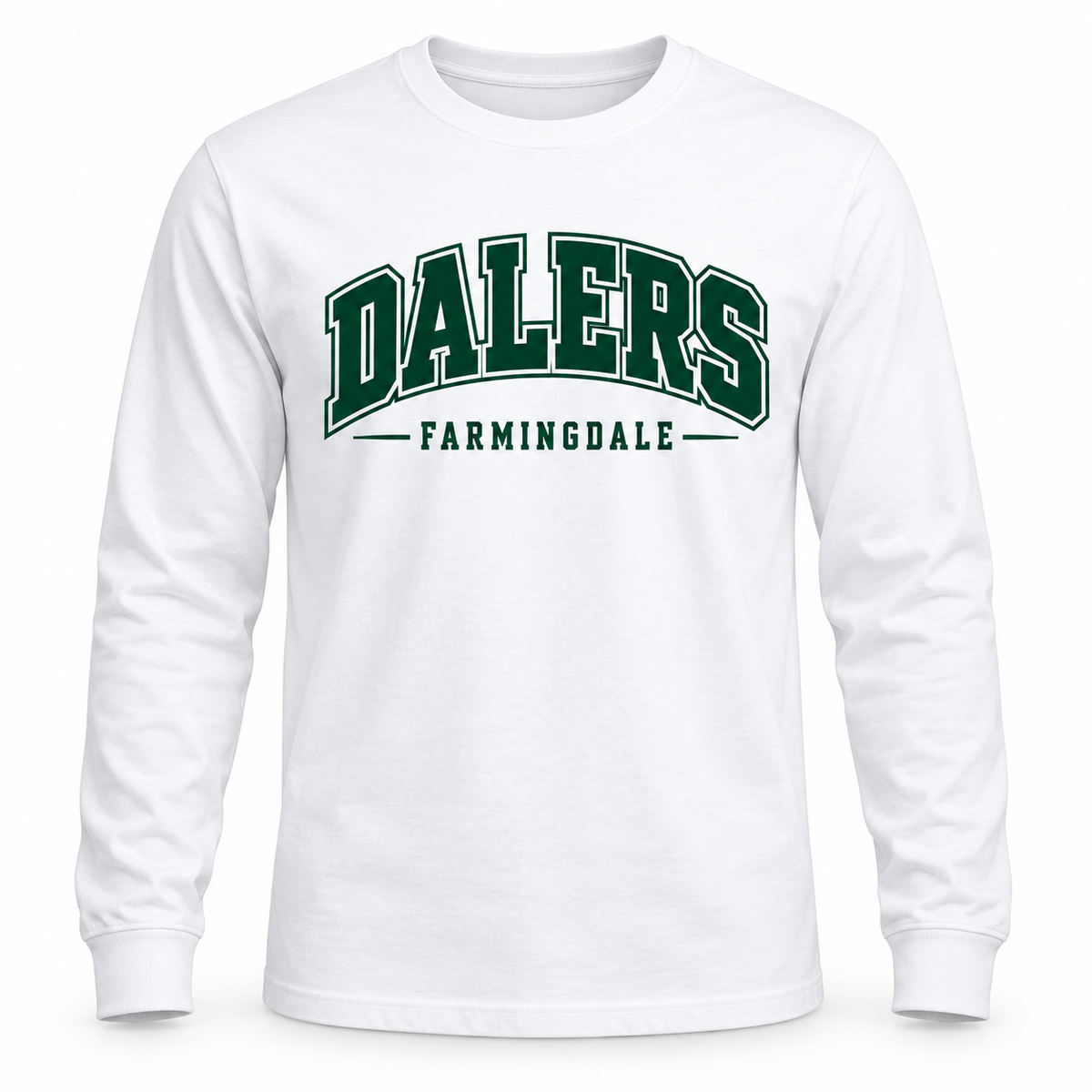 White Farmingdale Dalers Big League Arc Adult Long-Sleeve Tee