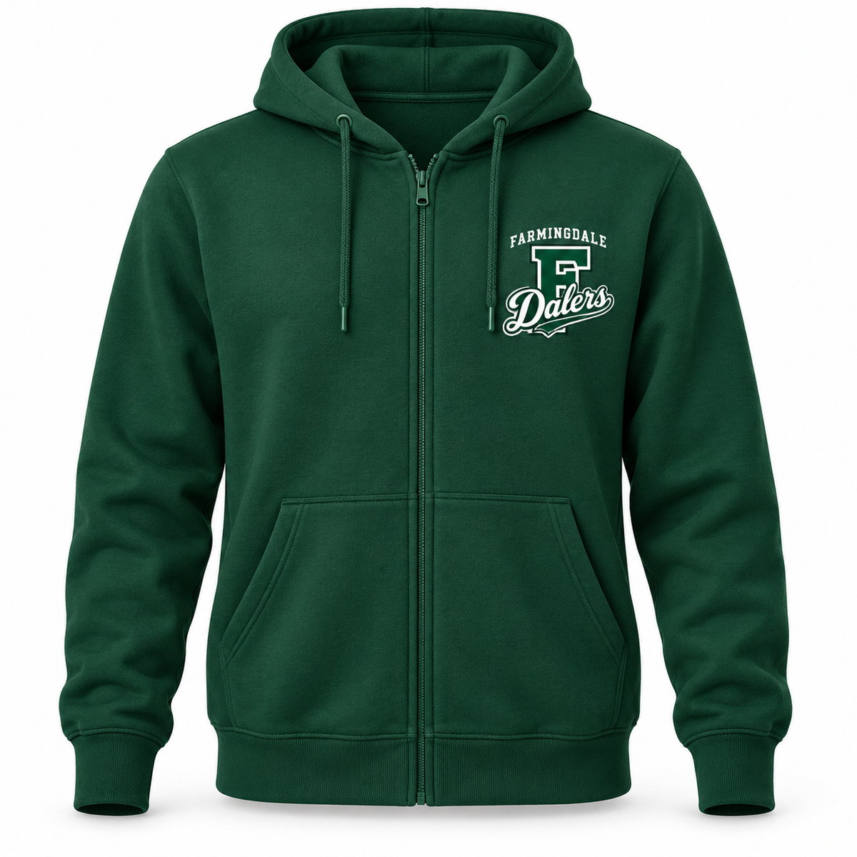 Green Farmingdale Dalers Classic F Script Adult Full-Zip Hoodie
