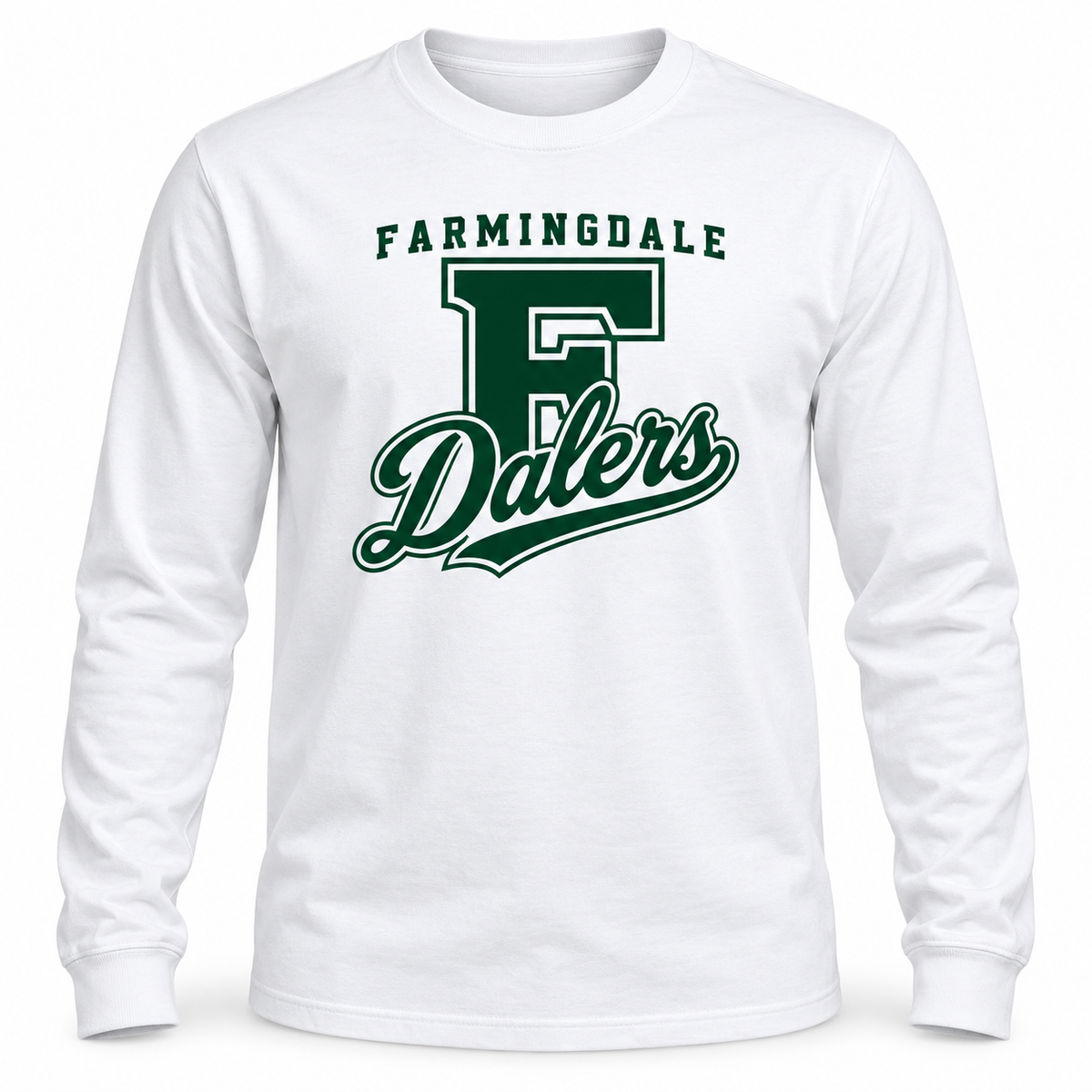 White Farmingdale Dalers Classic F Script Adult Long-Sleeve Tee