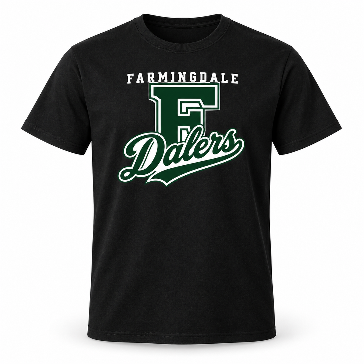 Black Farmingdale Dalers Classic F Script Adult T-Shirt