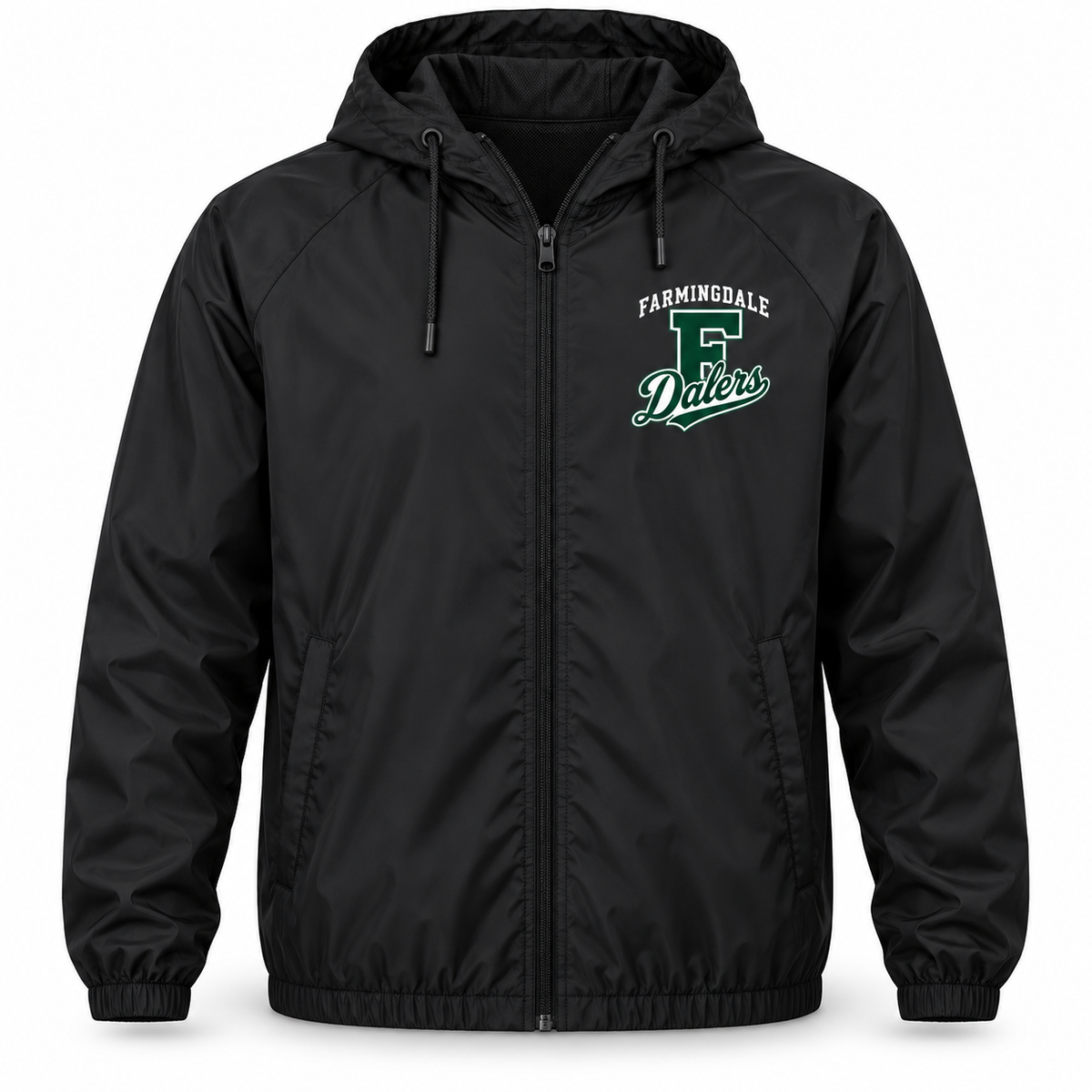Black Farmingdale Dalers Classic F Script Adult Windbreaker