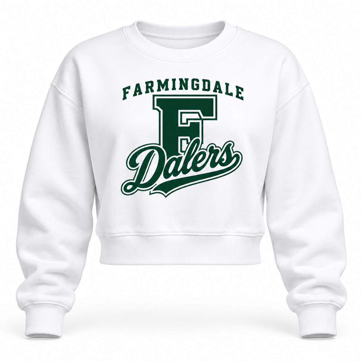 White Farmingdale Dalers Classic F Script Women's Crop Crew