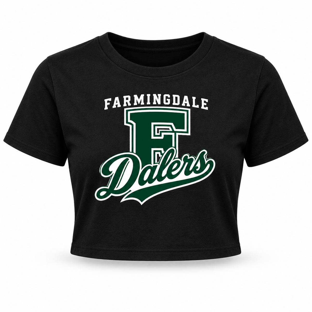 Black Farmingdale Dalers Classic F Script Women's Crop Tee