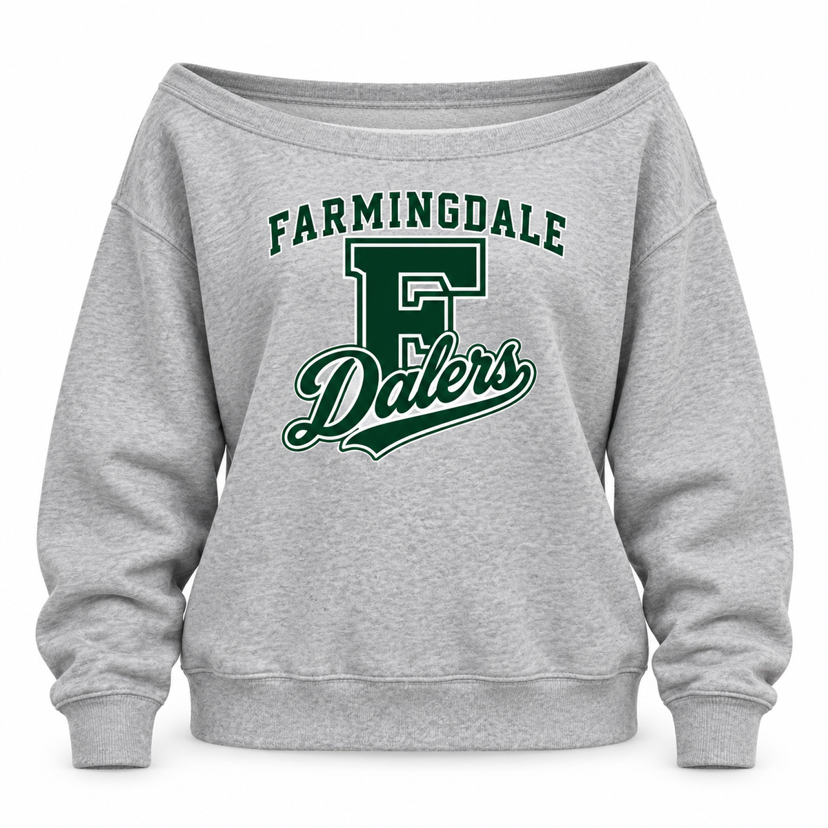 Heather Gray Farmingdale Dalers Classic F Script Women's Off-Shoulder Crew