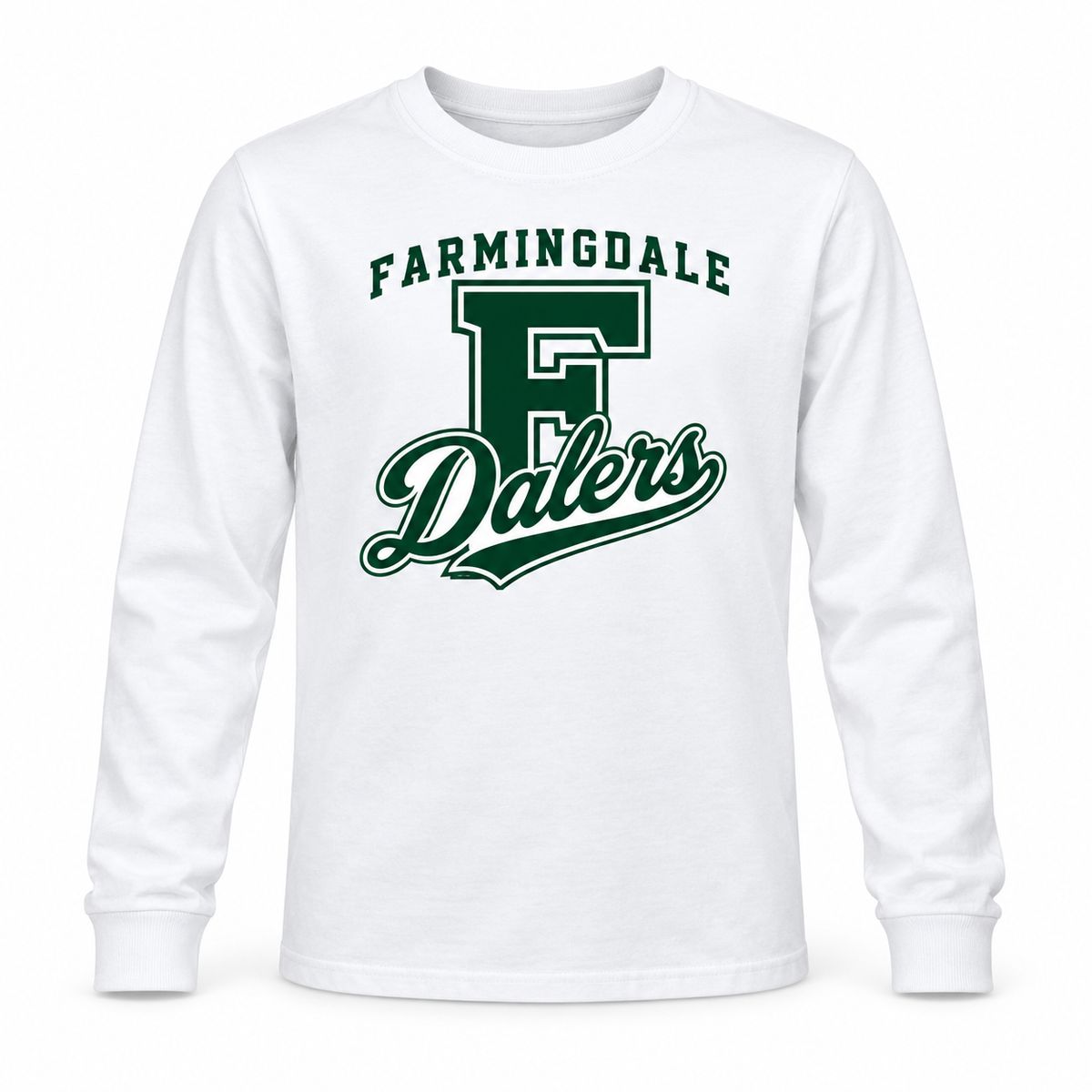 White Farmingdale Dalers Classic F Script Youth Long-Sleeve Tee