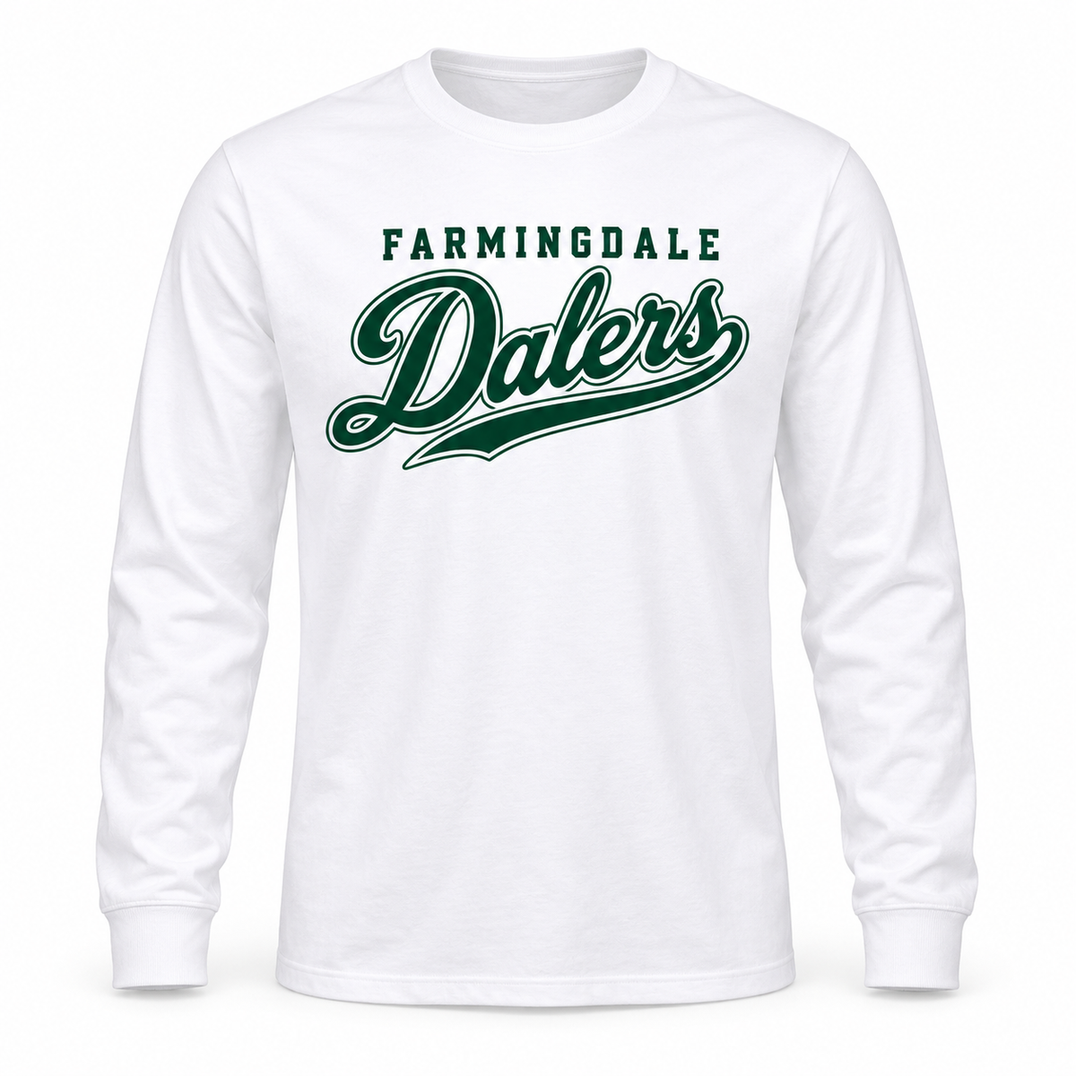 White Farmingdale Dalers Diamond Script Adult Long-Sleeve Tee