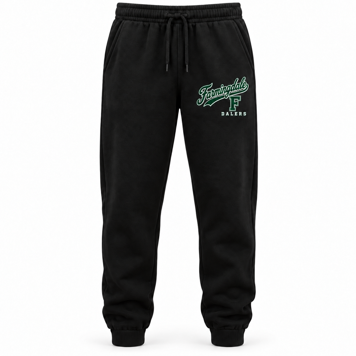 Farmingdale Dalers West Coast Script Adult Joggers in Black with thin white lettering outline