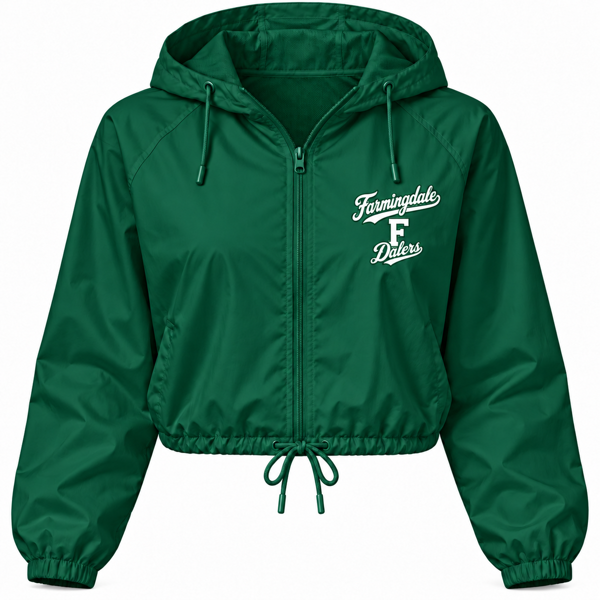 Farmingdale Dalers Signature F Women's Crop Zip Jacket in Green