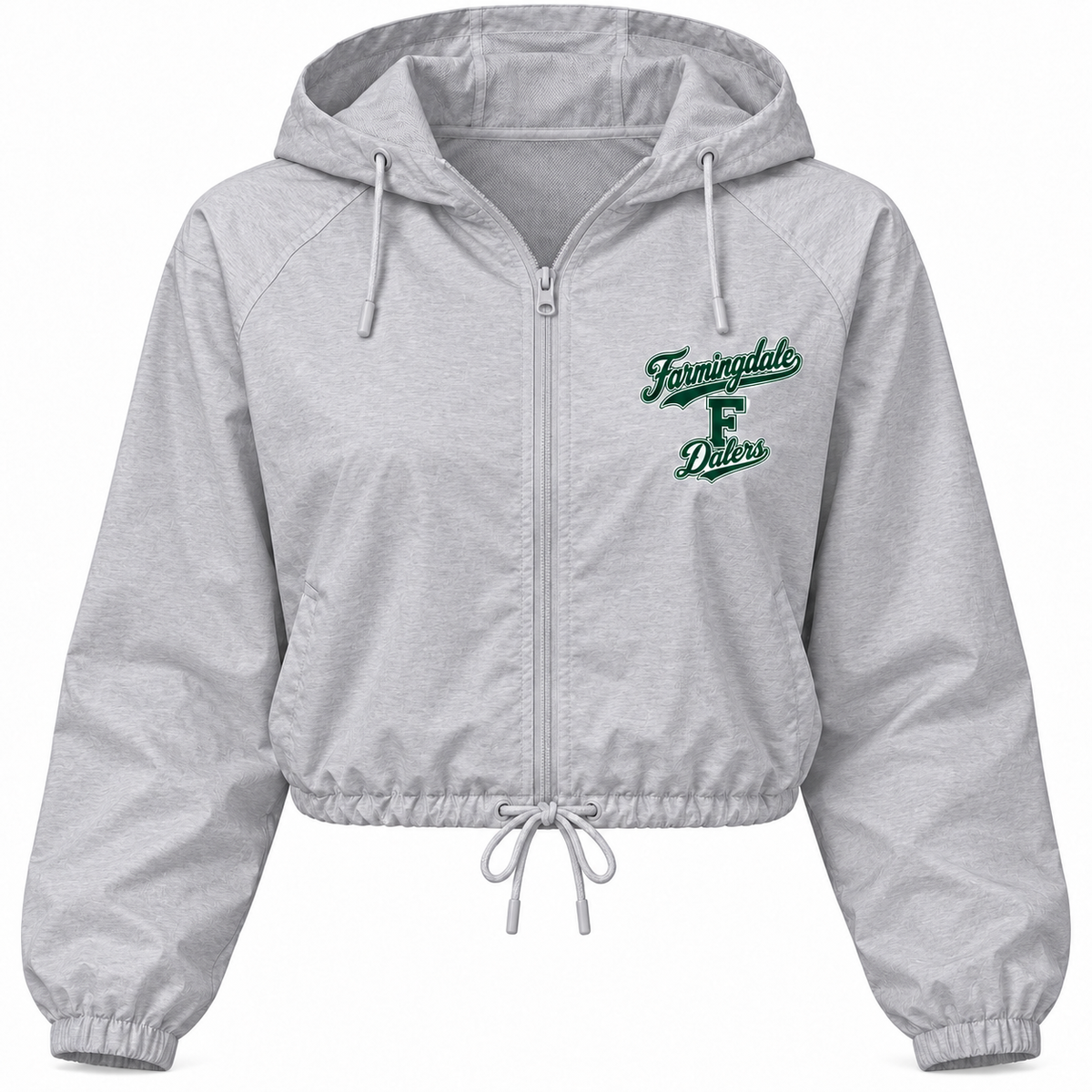 Farmingdale Dalers Signature F Women's Crop Zip Jacket in Heather Gray
