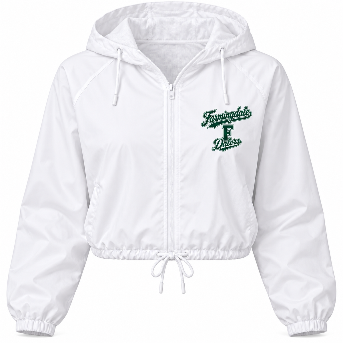 Farmingdale Dalers Signature F Women's Crop Zip Jacket in White