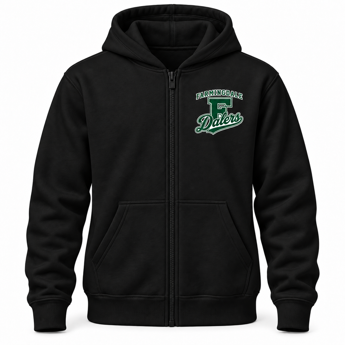 Farmingdale Dalers Classic F Script Youth Full-Zip Hoodie in Black