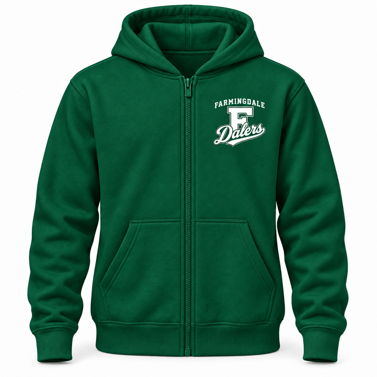 Farmingdale Dalers Classic F Script Youth Full-Zip Hoodie in Green