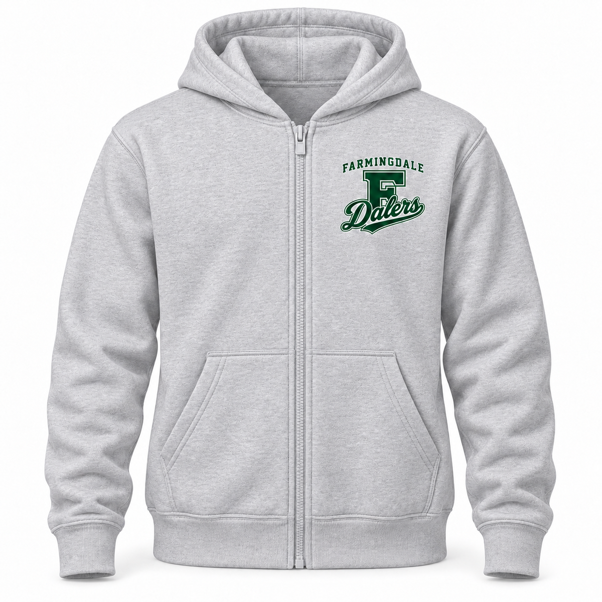 Farmingdale Dalers Classic F Script Youth Full-Zip Hoodie in Heather Gray