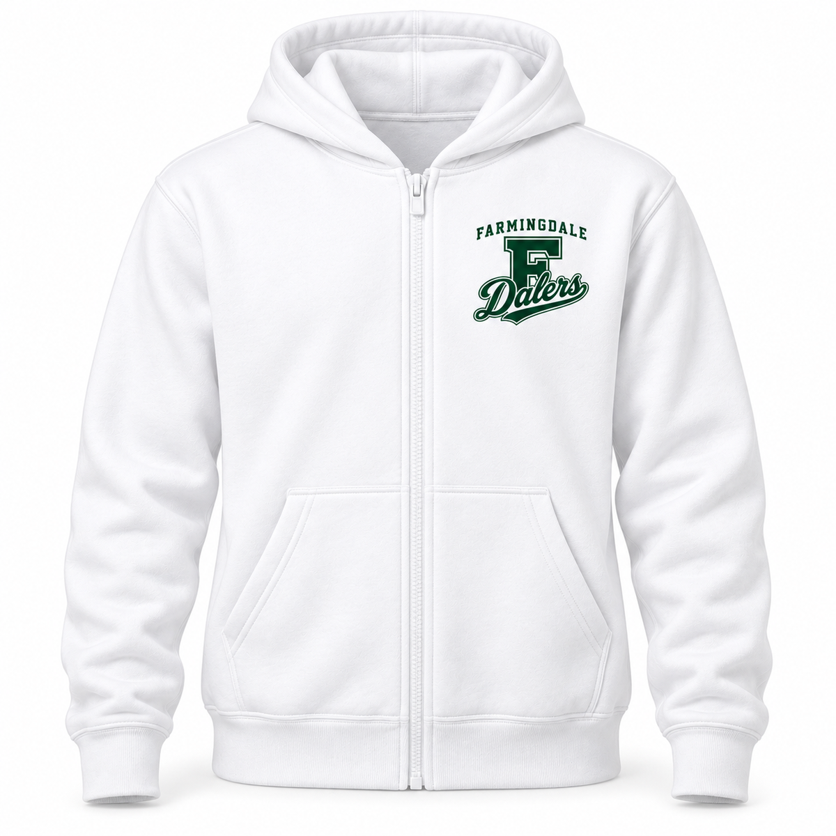 Farmingdale Dalers Classic F Script Youth Full-Zip Hoodie in White