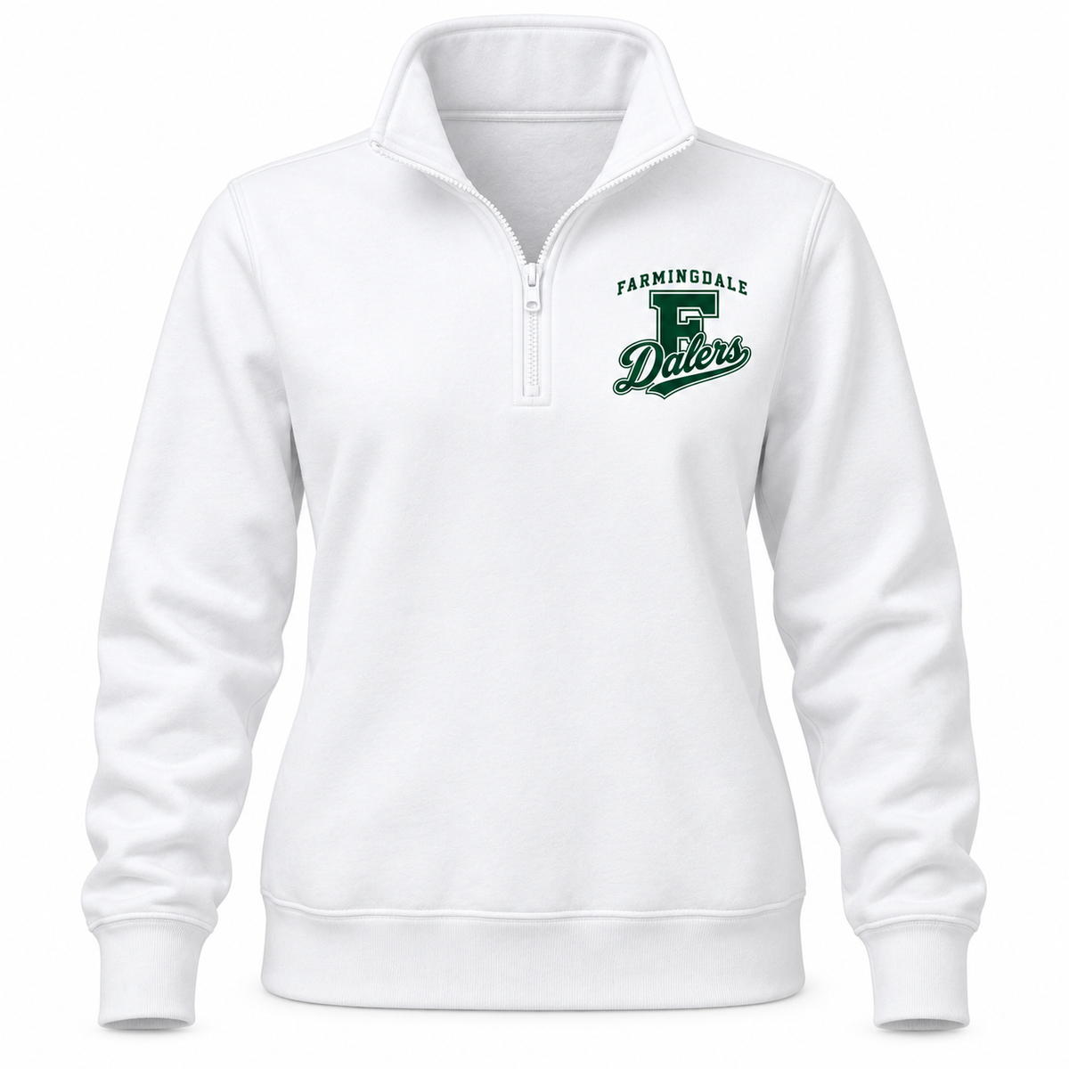 Farmingdale Dalers Classic F Script Women's Quarter-Zip in White