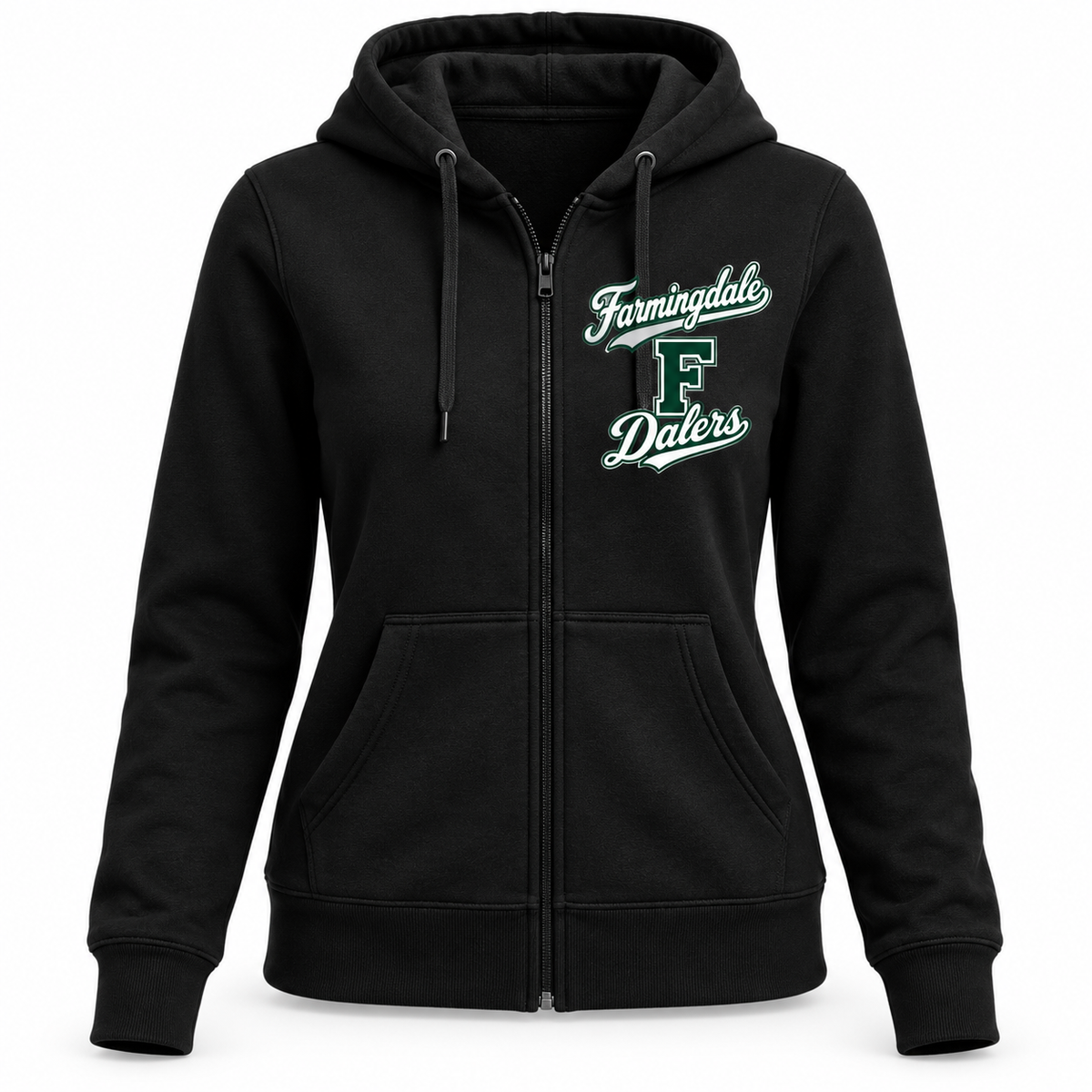 Black Farmingdale Dalers West Coast Script Women's Full-Zip Hoodie