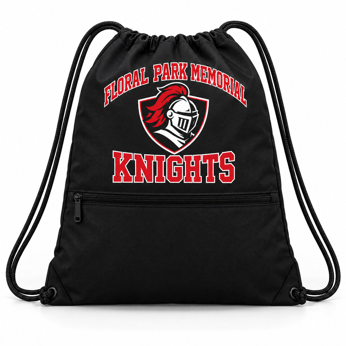 Floral Park Memorial Knights Solid Black Zip Drawstring Bag