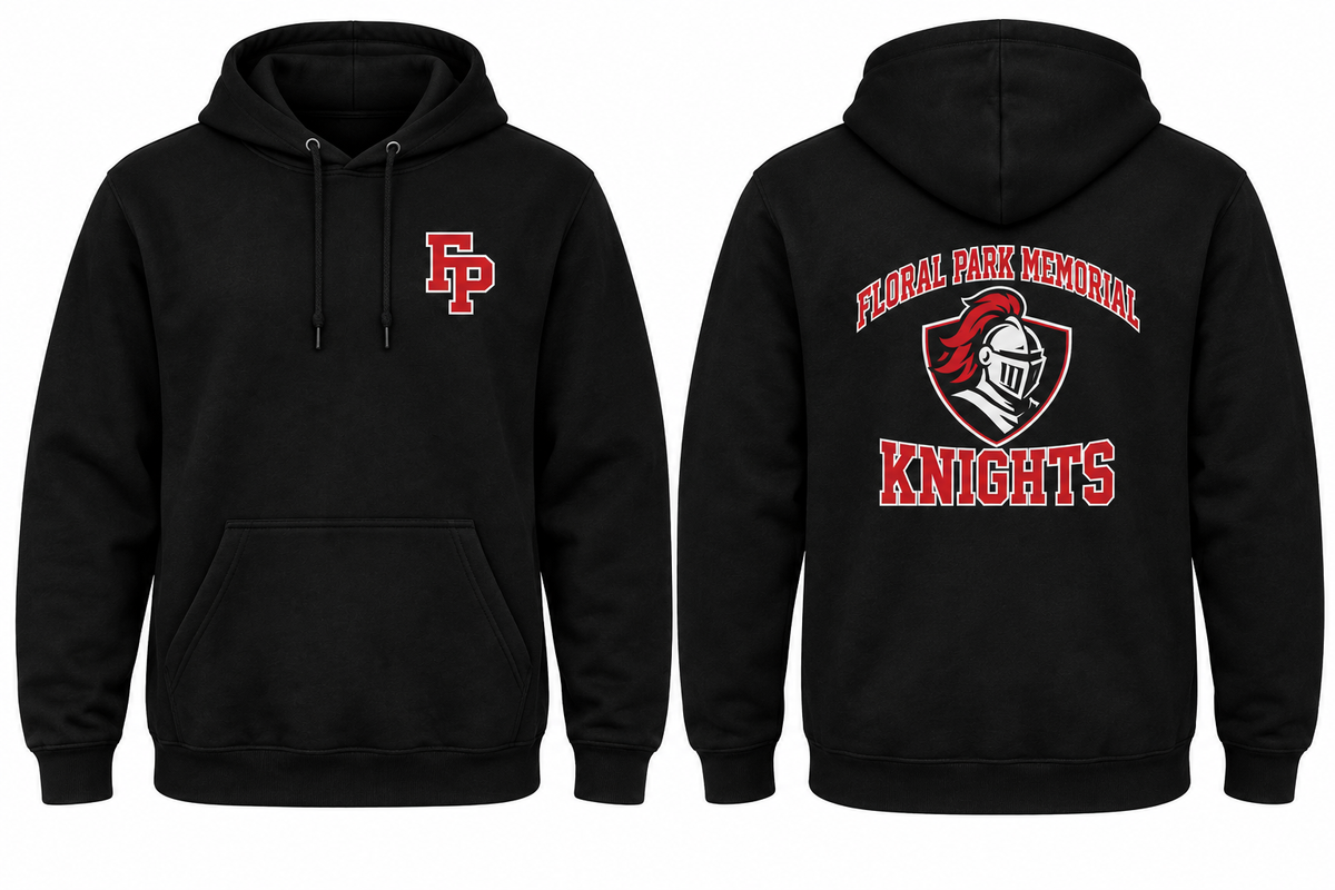 FLORAL PARK MEMORIAL KNIGHTS black hoodie front and back