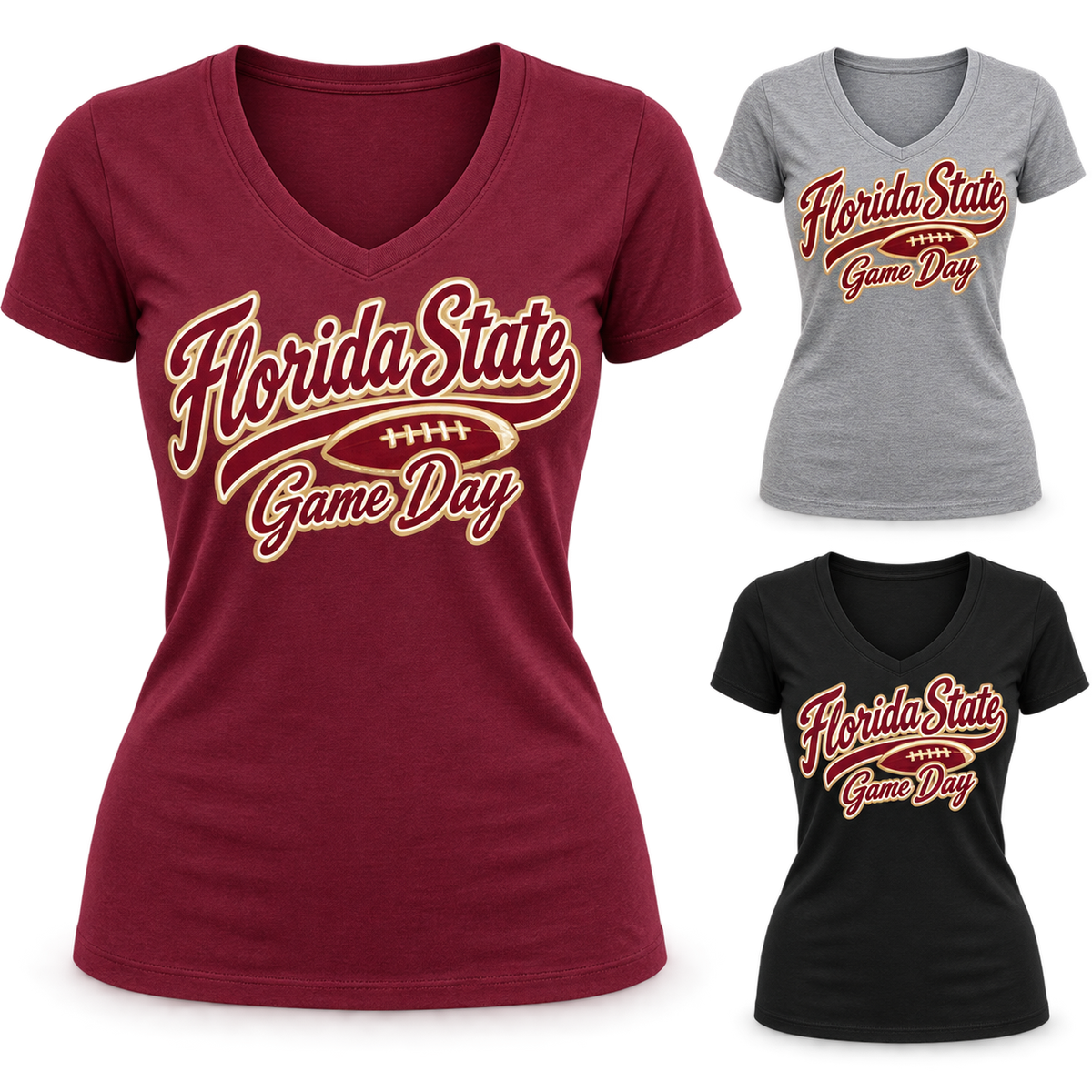 Florida State Women's Game Day Script V-Neck T-Shirt — product thumbnail