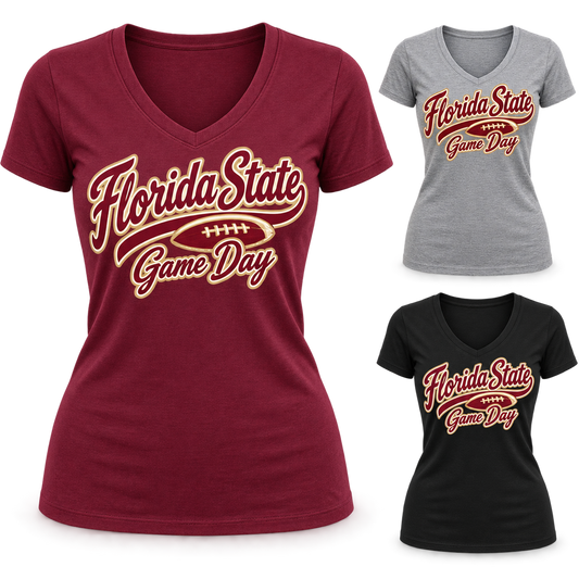 Florida State Women's Game Day Script V-Neck T-Shirt — product thumbnail