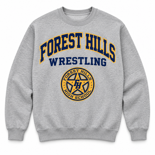 Forest Hills Wrestling Varsity Crewneck Sweatshirt | Heather Gray