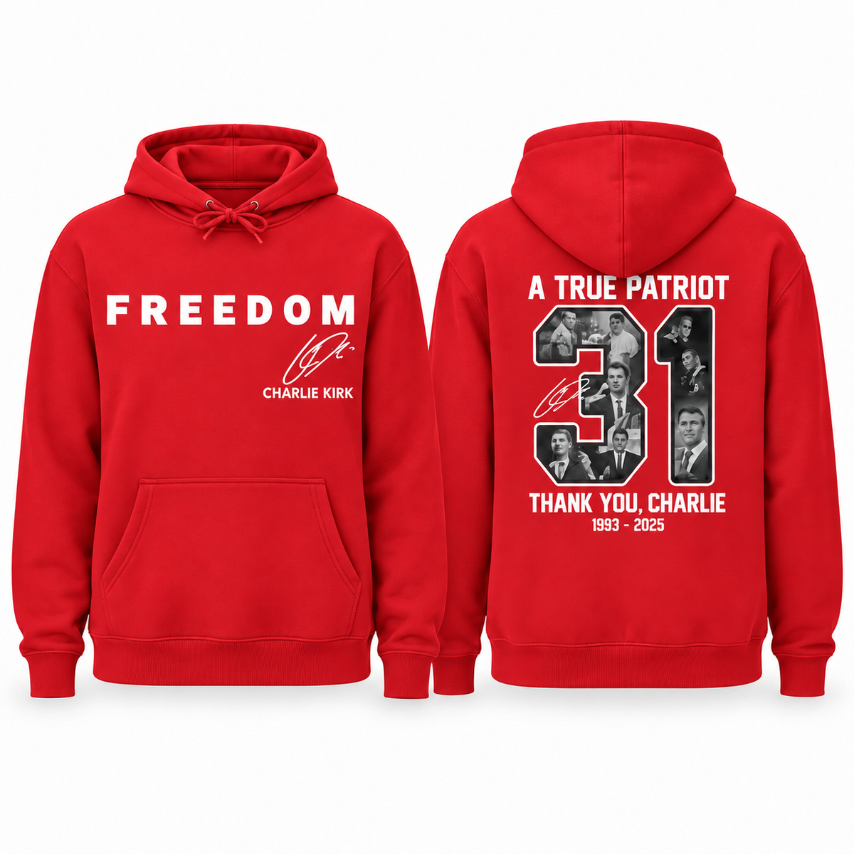FREEDOM × Charlie Kirk Tribute Hoodie (Limited Edition) — studio product view