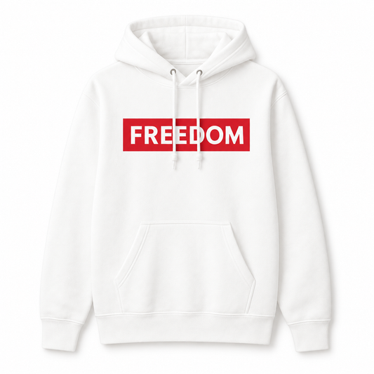 FREEDOM Heavyweight Hoodie – Supreme Box Logo Limited Drop — studio product view