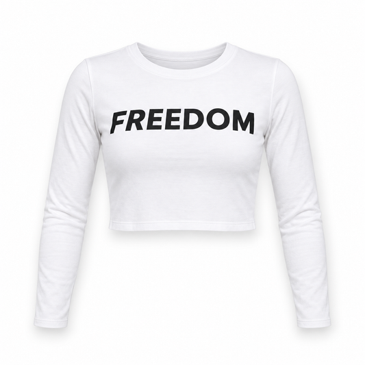 Freedom Long Sleeve Crop Top Charlie kirk — studio product view