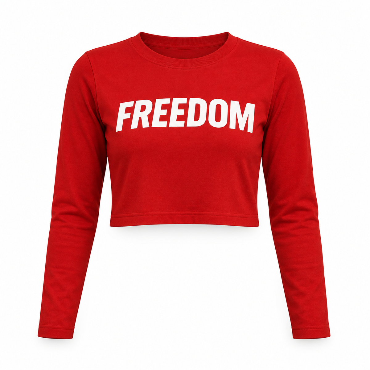 FREEDOM Red Long-Sleeve Crop Top – Limited Drop Charlie Kirk — studio product view