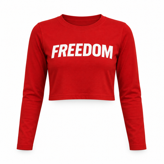 FREEDOM Red Long-Sleeve Crop Top – Limited Drop Charlie Kirk — studio product view