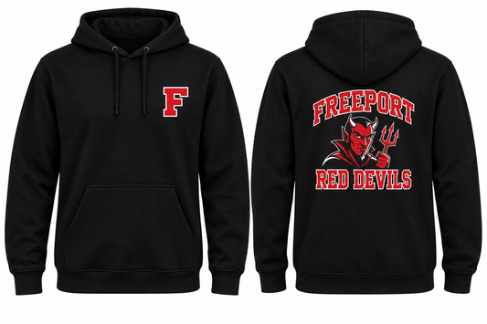 FREEPORT RED DEVILS black hoodie front and back