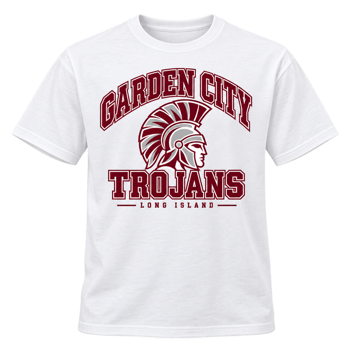 Garden City Trojans Collegiate Helmet T-Shirt in White; design preview