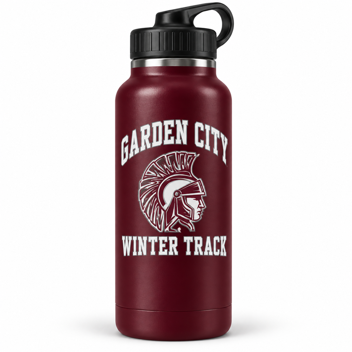 Garden City Winter Track 20 oz Water Bottle in Maroon; digital mockup