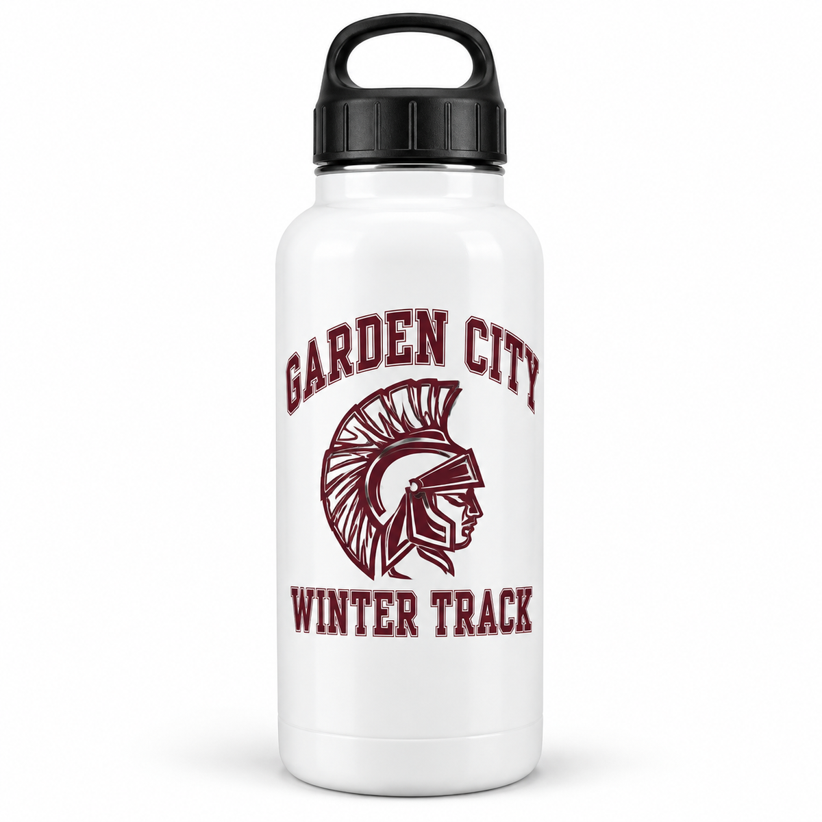 Garden City Winter Track 20 oz Water Bottle in White; digital mockup