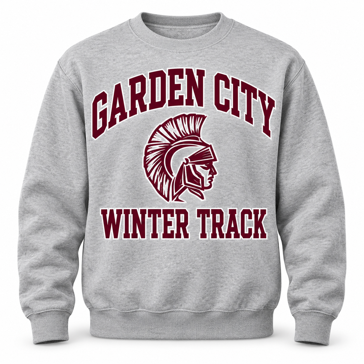 Garden City Winter Track Crewneck Sweatshirt in Heather Gray; digital mockup