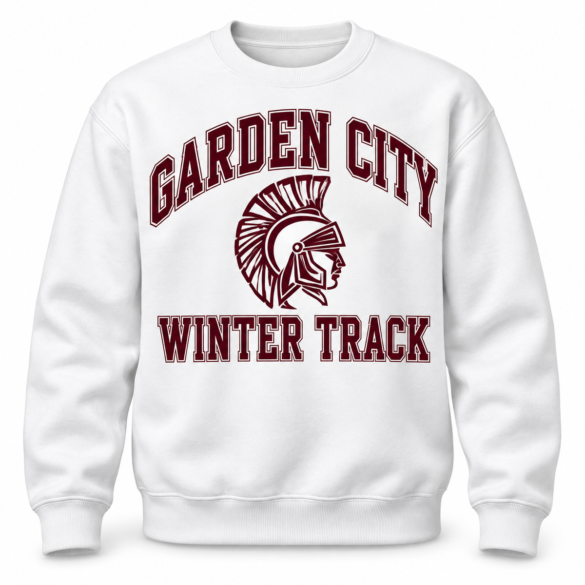 Garden City Winter Track Crewneck Sweatshirt in White; digital mockup