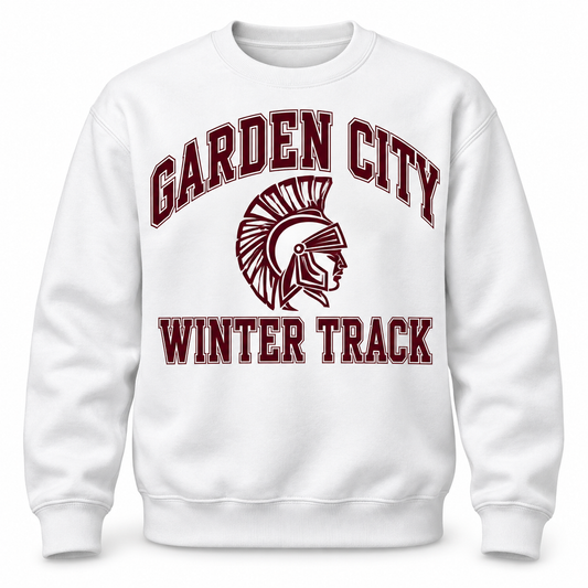 Garden City Winter Track Crewneck Sweatshirt in White; digital mockup