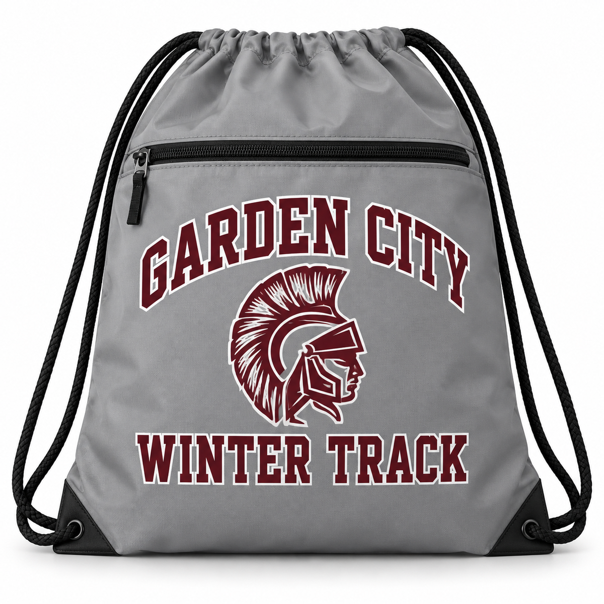 Garden City Winter Track Zip-Pocket Drawstring Bag in Gray; digital mockup