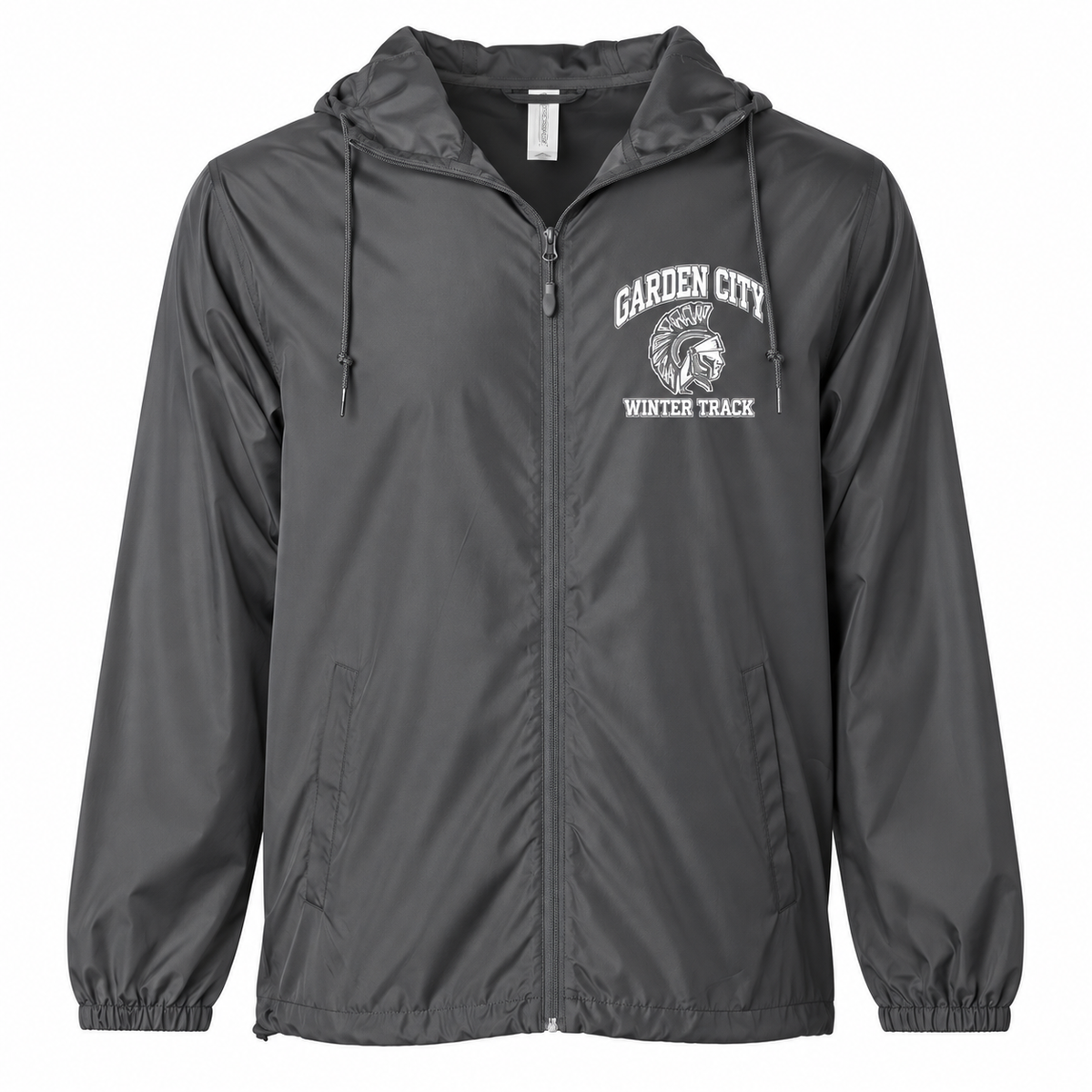 Garden City Winter Track Full-Zip Windbreaker in Graphite; digital mockup