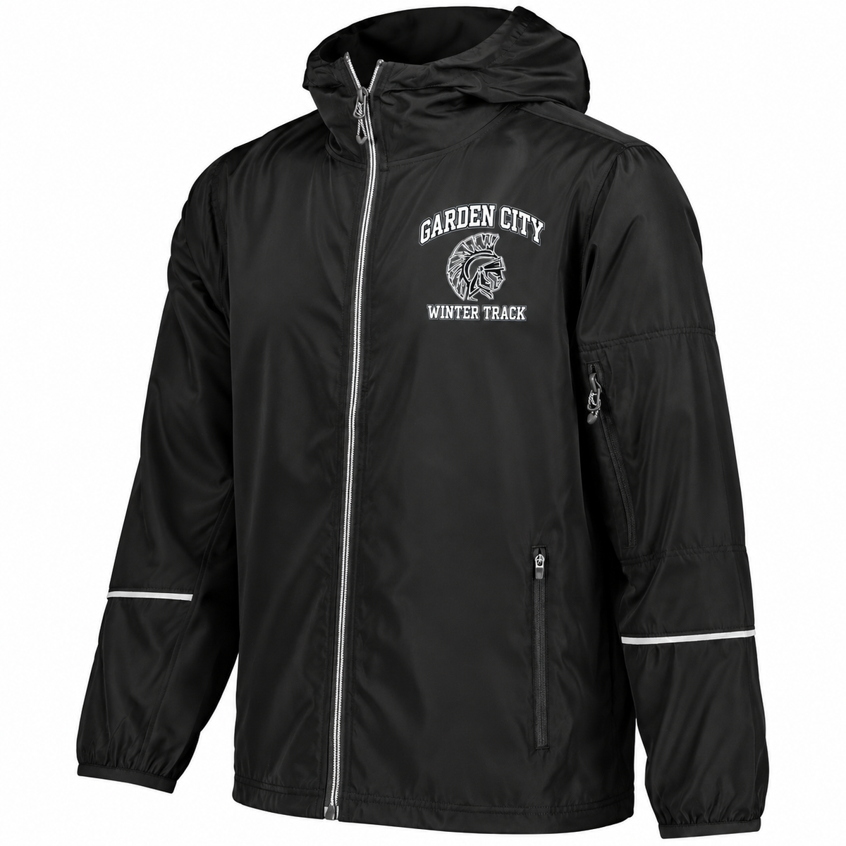 Garden City Winter Track Holloway Packable Full-Zip Jacket in Black; digital mockup