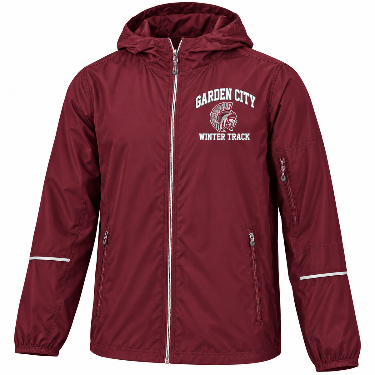 Garden City Winter Track Holloway Packable Full-Zip Jacket in Maroon; digital mockup