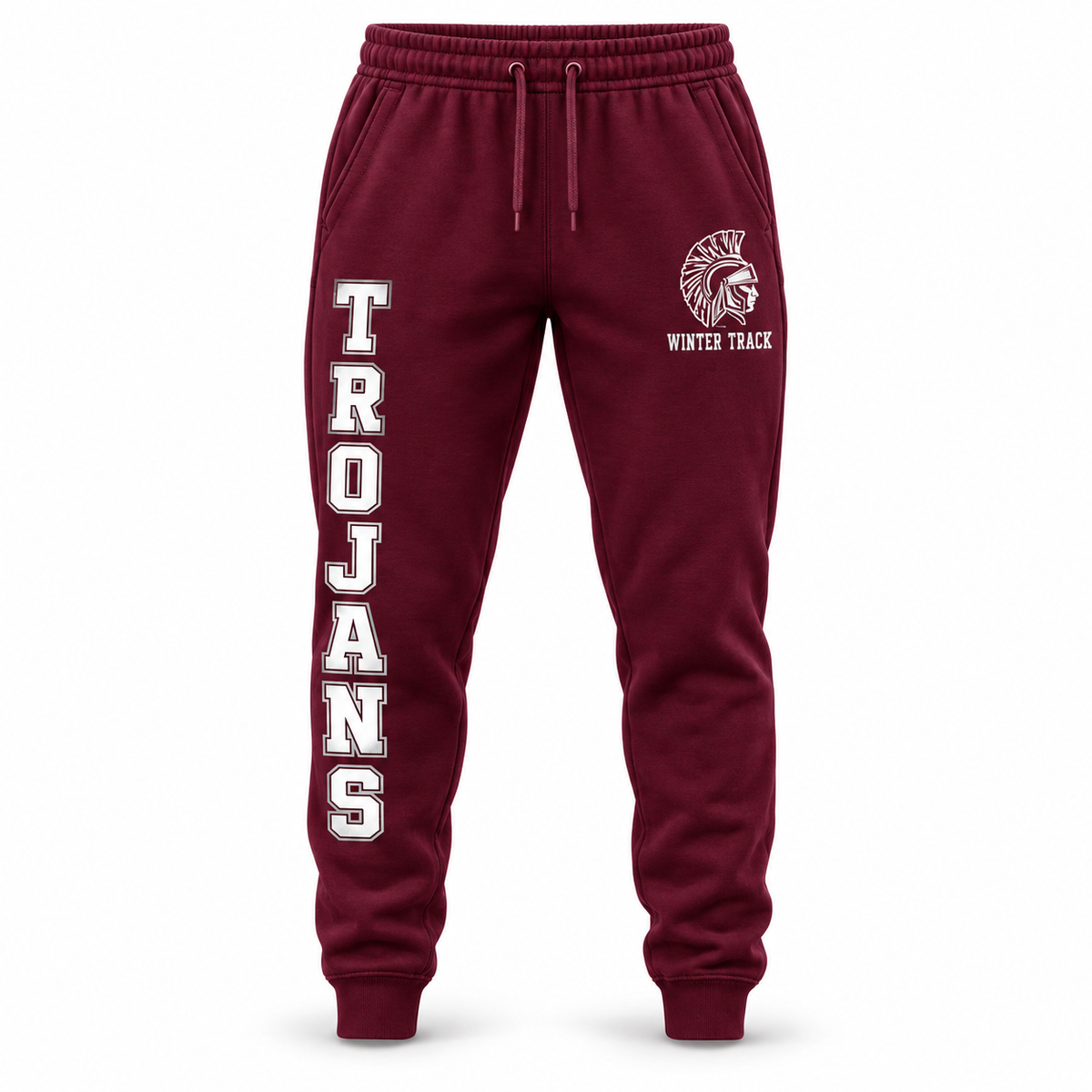 Garden City Winter Track Warmup Joggers in Maroon; digital mockup