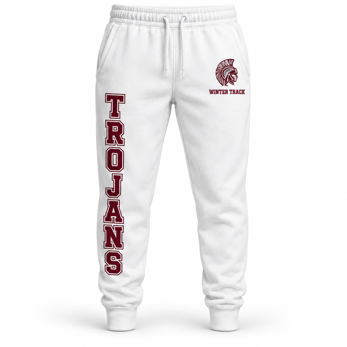 Garden City Winter Track Warmup Joggers in White; digital mockup